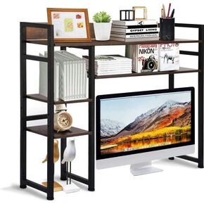 Desk Shelf Storage, 38 inch, 4-Tier Wood Bookshelf Organizer, Computer Desk Hutch - Dark Brown