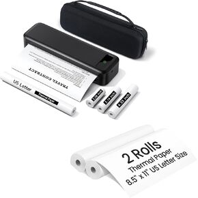 Portable Thermal Printer Set with Carry Case & 2 Rolls 8.5" x 11" US Letter Thermal Paper