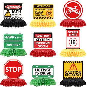 Drivers License 16th Birthday Decorations for Boys, 9PCS Drivers License Theme Honeycomb Centerpieces Table Decor, Cheers License to Drive Party Supplies