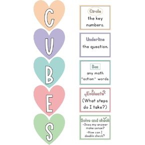 10 Pcs Math Bulletin Board Set for Classroom Cubes Math Poster Back to School Bulletin Board Keywords Paper Cutouts Problem Solving Poster for 2025 New School Years Wall Elementary Preschool