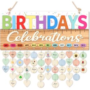 CHDITB Classroom Birthday Chart Wall Hanging(16"x7"), Colorful 3D Birthday Celebrations Calendar for Classroom Students Kids, Wooden DIY Teacher Gifts Reminder Tracker with 100 Tags