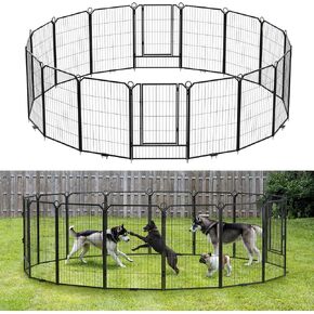 Dog Playpen Outdoor ، 42.8 قدمًا (L) سياج الكلب مع بوابة للبوابة ، قلم تمرين للحيوانات الأليفة لحديقة التخييم RV للكلاب الكبيرة مع حصص ثابتة (40 بوصة)