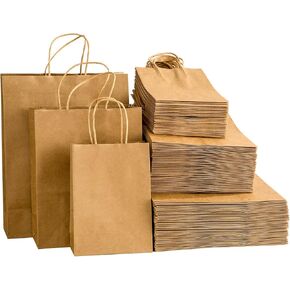 150pcs Brown Kraft Paper Bags with Handles - Mixed Size Gift Bags, Perfect for Business, Shopping, Retail, Party, Favor, Merchandise