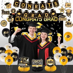 2025 Graduation Decorations-Class of 2025 Graduation Party Decor Set,GradParty Decor 2025 include Congrats Grad Banner, Class of 2025 Backdrop, Grad Party Supplies for High School & College Celebrations