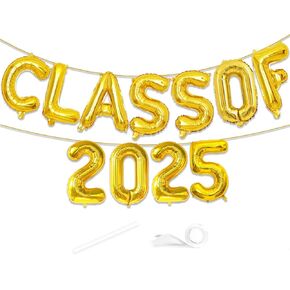 VHUWE Graduation Decorations Class of 2025, 16 Inch Gold Class of 2025 Banner Balloons for 2025 Graduation Party Decorations, Congrats Yard Sign Backdrop Class 2025 Decoration