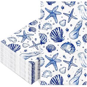 100pcs Ocean Guest Napkins Blue Seashell Starfish Paper Paper Factable Fackins Summer Coastal Beach Dinn