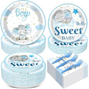 Havawish 250 Pcs Blue Bear Baby Shower Plates and Napkins Decoration We Can Bearly Wait Party Supplies Tableware Set Severs 50 Disposable Plates for Baby Boy Gender Reveal Party Supplies
