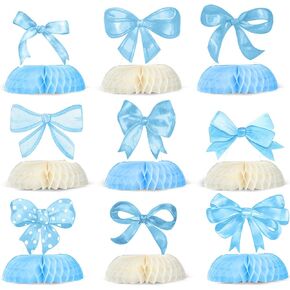 Fulmoon 9 Pcs Pink Bow Honeycomb Centerpieces Decorations Coquette Birthday Party 3D Table Decorations Bow Paper Cutouts Party Supplies for Baby Bridal Shower Engagement Bachelorette Decor