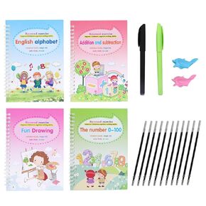 Magic grooved Writing Practice Book, Kindergarten Handwriting Without tears workbooks, Reusable Toddler Practice Copybook for, for Preschool Age Alphabet Numbers Drawing tracing Paper