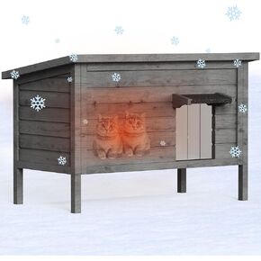 Cat House Outdoor Feral Cat Shelter Fully Insulated Outside Feral Cat Enclosure Wooden for Multiple Cats Possum Stray Condos Barn Cat Weatherproof Cathouse 34.4" L x 21.7" W x 27.2" H