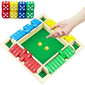 Shut The Box Game, Shut The Box Game Wooden, 2-4 Player Family Wooden Board Table Math Games for Adults and Kids, Board Games, Family Games, 8 Dices Classics Tabletop Games for Classroom, Home, Party