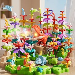 Toddlers Toys Gifts for 2 3 4 5 6 Year Old Boys Girls, 138pcs Jurassic Dinosaur Flower Garden Building Block Set, STEM Learning Stacking Preschool Toys, Educational Gifts for Kids Toddlers 2-4 3-5