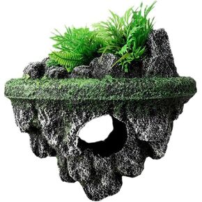ديكور حوض السمك العائم ، زينة خزان الأسماك ، تصميم صخور طبيعية مع كهوف صغيرة ، بقعة مرتاح للبيتا ، الغابي ، سمكة ذهبية وحيوانات أليفة صغيرة