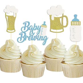 24 Pcs Glitter Cheers and Beers Cupcake Toppers Glitter Beer Mug Milk Bottle Cupcake Picks Decorations for Baby Shower Birthday Beer Themed Party Supplies (Cheers & Beers)