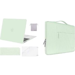 MOSISO Compatible with MacBook Air 13 inch Case 2022-2018 Release A2337 M1 A2179 A1932, Plastic Hard Case&Multifunctional Briefcase Bag&Keyboard Cover&Screen Protector&Pouch, Honeydew Green