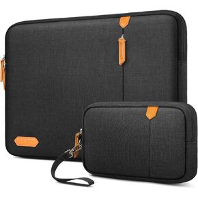 MOSISO 360 Protective Laptop Case 13-14 inch, 13.3 inch Laptop Sleeve Compatible with MacBook Air/Pro 13/Pro 14, HP Dell ASUS Lenovo, Polyester Vertical Bag with Front Hidden Pocket&Small case, Black