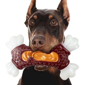 Dog Toys for Aggressive Chewers, Indestructible Dog Chew Toy for Large Dogs, Tough Dog Toys to Keep Them Busy for Small Medium Large Breed, Dog Chew Bone Toy, Bacon Flavor (Red Bone)