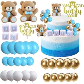 ALISSAR 32Pcs Bear Cake Toppers for Baby Shower with Balls, We Can Bearly Wait Cake Topper, Bear Baby Shower Decorations (pink)