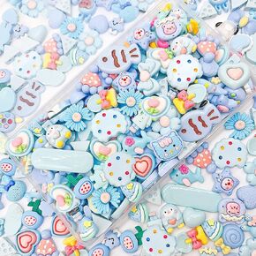 100Pcs Flatback Resin Slime Charms, Kawaii Assorted Cute Charms for DIY Crafts, Scrapbooking, Phone Case Decor, Bulk Assorted Ornaments (blue)