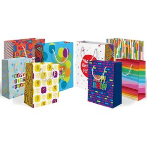 easykart labels 8 Pack Birthday Gift Bags Assorted (8 Bags: 4 Medium 9", 4 Large 12") with Rope Handle, Laminated Reusable and Perfect For Wrapping Present