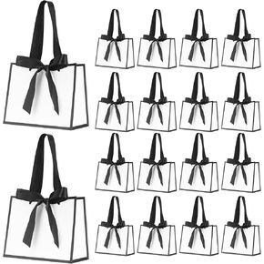 QIELSER 30pcs Small White and Black Gift Bags with Handles 6.3x3.1x5.1 Inches Thank You Bags with Bow Ribbon for Party Favors, Birthday Gifts, Weddings, Baby Showers, Goodie Bags