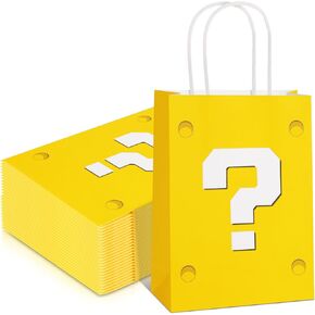 24 Pcs Yellow Party Gift Bags Video Game Themed Goodie Bag Cartoon Paper Candy Bags for Birthday Party Decorations Supplies