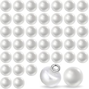 40PCS Pearl Buttons for Sewing, 10mm White Pearl Button Pins for Women, Decorative Round Buttons with Shank for Clothes, Dresses, Shirts, DIY Crafts