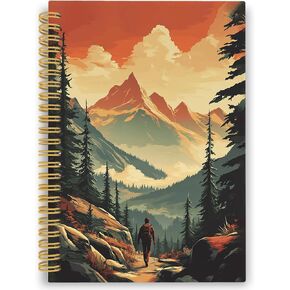 Vintage Mountain Hiking Spiral Notebook, Nature Hiker Journaling Notebooks for Men Women, Forest Scenery Hardcover Journals for Office 160 Pages 5.5 x 8.3 Inch, Hiking Gifts for Women Men