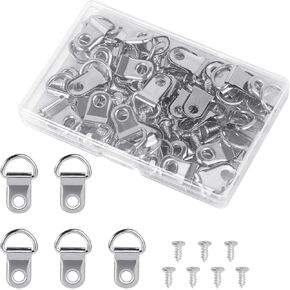 40pcs D Ring Hangers, Single Hole D Ring with 40pcs Screws Heavy Duty D Ring Picture Hangers Metal Picture Frame Hanging Kit for Wall Decor Art Gallery