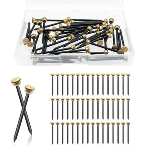 Quacc 50 PCS Black Picture Hanging Nails, Brass Head Hanging Pins with Plastic Storage Box, Picture Nails for Wall Hanging Pictures Photo Frames