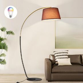 Arc Floor Lamp,74" Tall Floor Lamps,Vintage Floor Lamp Gold & Black Arched Pole Design,15W Dimmable RGB Bulb(LED) Included