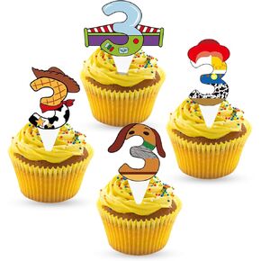 40 PCS Cartoon Story 3rd Birthday Cupcake Toppers – Fun Third Birthday Cake Picks for Boys & Girls Party Supplies
