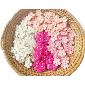 PL Flower Set of 50 Tiny Mixed Tone Pink Mulberry Paper Flowers, 0.30 inches, with Thread Stem
