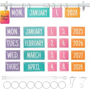 Magnetic Flip Calendar for Classroom – Rainbow Classroom Calendar Set with Adjustable Holder & 54 Date Cards, Teacher Classroom Decorations, Bulletin Board Set for Elementary Decor