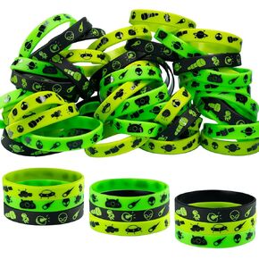 51PCS Green Alien Party Rubber Bracelets,UFO Space Ship Space Alien Themed Birthday Party Decorations Supplies Galaxy Planet Astronaut Silicone Wristbands
