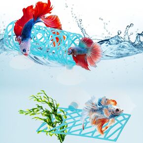 2Pcs Betta Fish Tank Accessories, Betta Tunnel & Hammock Aquarium Hideout, Bettas Fish Toys with Suction Cups Perfect for Hideout and Play Area, 3.9x2 Inch Platform, 3.9x1.6 Inch Tunnel(Blue)