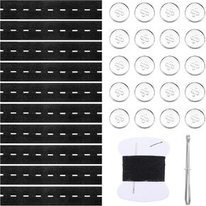 10Pcs Jean Waist Tightener, Adjustable Elastic Waist Adjuster Supplies Extenders for Women Men Loose Pants Button Tightener with 20 Buttons, Needles and Thread, Belt Threading Tool(Black)