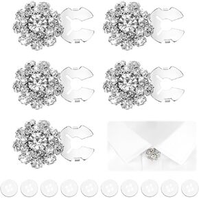 5 Sets Rhinestone Buttons Covers for Women,Crystal Detachable Silver Decorative Buttons for Cufflinks Shirts Clothes DIY Craft Supplies