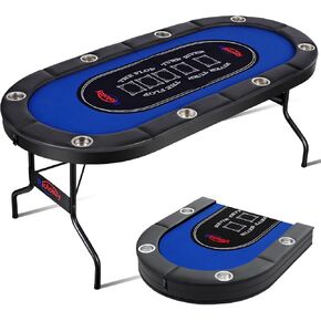 8 Player Poker Table Foldable, Texas Holdem Casino Table with Padded Rails & Cup Holders, Portable Folding Game Table for Home or Game Room, 71 Inch