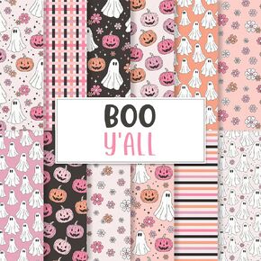 24 Sheet Halloween Little Boo Scrapbook Paper Pink Black Cute Pumpkin Ghost Floral Specialty Pattern Paper Double Sided Craft Paper For DIY Card Making Photo Album Decor, 11.8 x 11.8 Inch