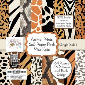 6x6 Pattern Paper Pack - Animal Prints - for Zoo Scrapbook Premium Specialty Paper Single-Sided 6"x6" Collection Includes 64 Sheets - 50% Smaller Patterns - by Miss Kate Cuttables