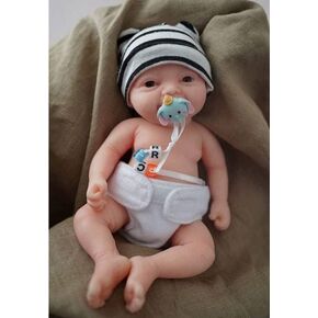 7 Inch Mini Silicone Baby, Reborn Baby Dolls Silicone Full Body Girl Grace, Realistic Newborn Baby Doll Real Life Miniature Baby Doll with Feeding Accessories（Extra complimentary head flower）