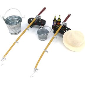 Jetamie 1/12 Dollhouse Miniature Fishing Rod Hat Bucket Stool Model Doll Life Scene Doll House DecorationMini Dollhouse Furniture 1/12 Miniatures Doll House