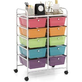 HAPPYGRILL 15 Drawer Storage Drawer Cart Organizer Cart Tools for Office School Utility Cart Paper Organizer Rolling Storage Cart with Wheels