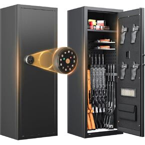 12 Biometric Gun Safe, Fingerprint Gun Safe for Rifles and Pistols, Rifle Safe, Large Quick Access Gun Cabinet, Gun Safes with Removable Shelf and Rifle Rack