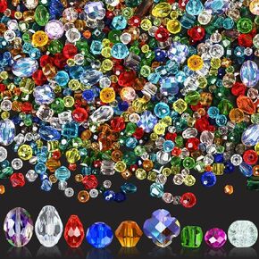 1400pcs Glass Beads for Jewelry Making, Colorful Rainbow Crystal Beads Hole Drilled Jewelry Loose Beads for Bracelets Necklace Earring DIY Crafts