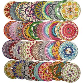 50-Pack Decorative Wood Buttons, Mixed Pattern, 30mm 1 1/4", Multi-Color for Sewing, DIY Crafts (A-Style)