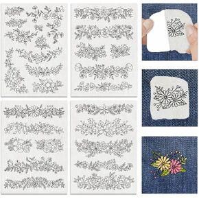 INFUNLY 27pcs Floral Water Soluble Stabilizers Hand Sewing Plant Garland Washable Stabilizer with Pre-Printed Patterns Flowers Embroidery Paper Wash Away Stabilizers for Hand Sewing Lover Beginners