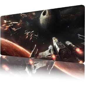 Space Airplane Wars Gaming Mouse Pad XXL Extended Large Office Mousepad Stitched Edge Waterproof Desk Pads Non-Slip Rubber Base Keyboard and Mice Mats(Size:27.5x11.8in)