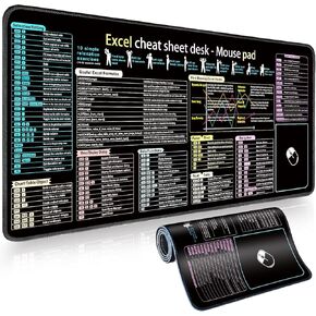 Excel Cheat Sheet Desk Desk-حصيرة مكتب مقاوم للماء-تحتوي على 10 وحدات ووظائف اختصار Excel ، وسادة Mouse Gaming Gaming كبيرة | لوحة مفاتيح المكتب | مخصصة مضادة للانزلاق